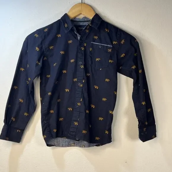 Nomad Little Boys long Sleeve Button Down Bear embroidered shirt Size 6 L - Picture 2 of 8